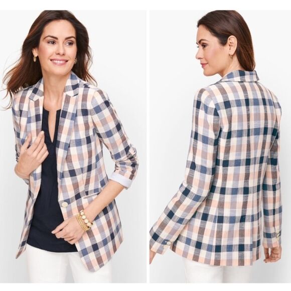 NEW‎ Talbots Vivid Plaid Blazer Ivory Multi Size 14P Petite - Picture 1 of 8